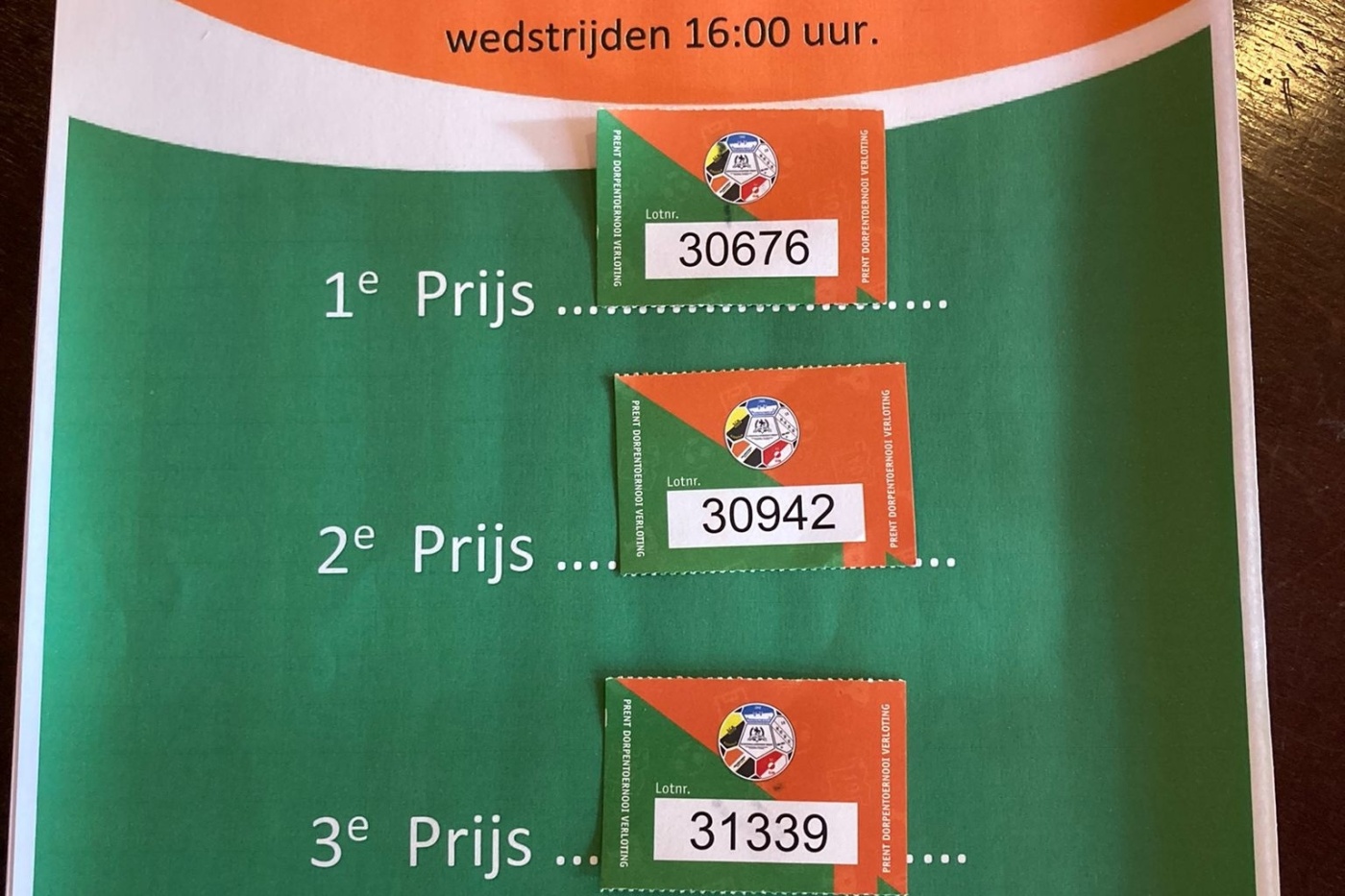 Uitslag verloting 2e wedstrijd Hollandscheveld 12-08-2023